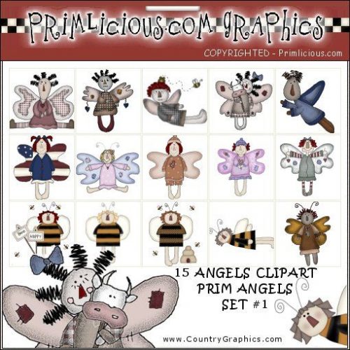 Angel Country Primitive Clip Art Set 1