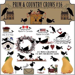 Prim Country Crows Graphic Clip Art Set