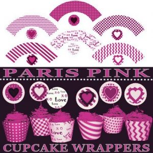 Printable Valentine Cupcake Wrappers Pink