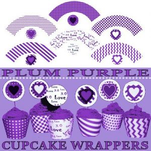 Printable Valentine Cupcake Wrappers Purple