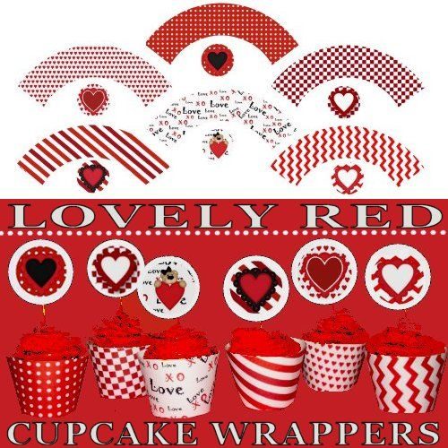 Printable Valentine Cupcake Wrappers Red