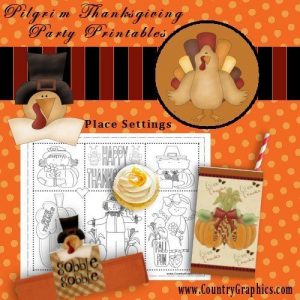 Pilgrim Thanksgiving Party Printables Package contains everything you will need to create a Country Style Thanksgiving Party for your family and friends.