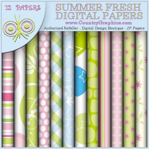 Summer Fresh Blues Pinks Limes Digital Papers