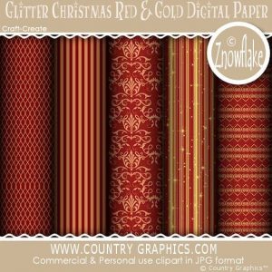 Glitter Christmas Red & Gold Digital Papers