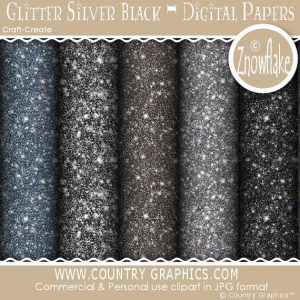 Glitter Silver Black Digital Papers