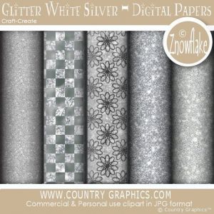 Glitter Silver White Digital Papers