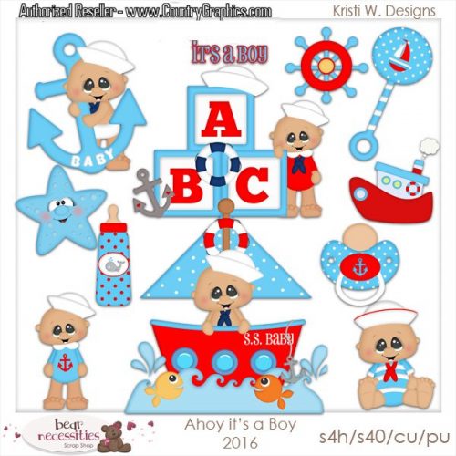 Ahoy Its a Boy Nautical Clipart Set