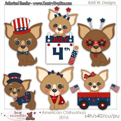 Cute Chihuahua Puppies 4th July Clipart Set