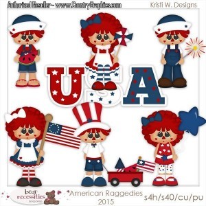 Americana Raggedies 4th July Clipart Set